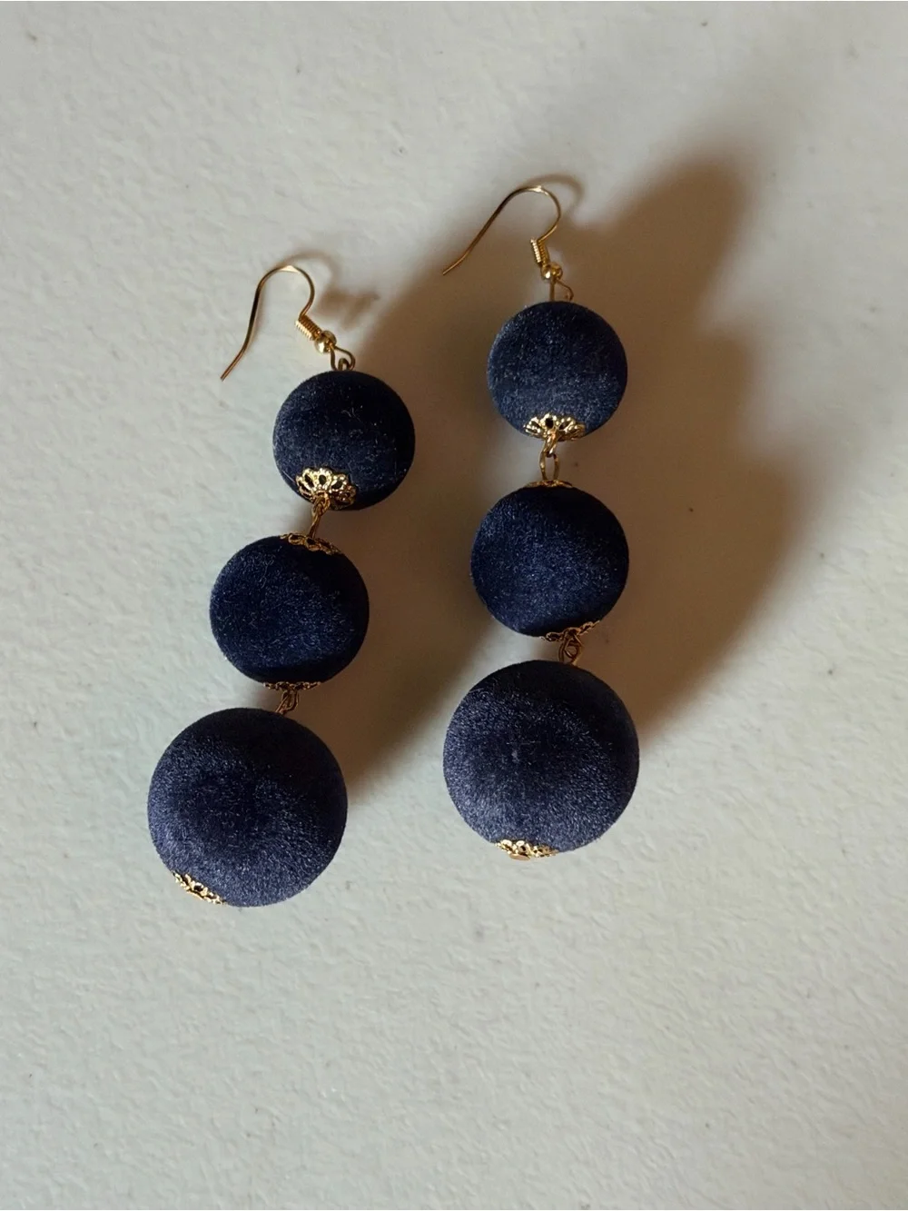 Velvet Navy Blue Ball Drop Dangle Earrings - Navy Blue